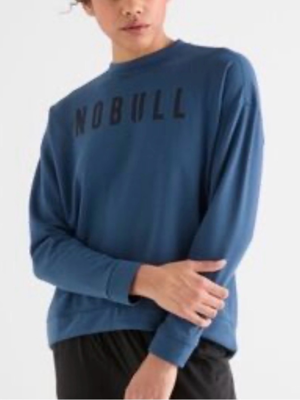 NOBULL Legacy Crew Hi/Lo Hem Peacock Navy Blue Sweatshirt Sz S